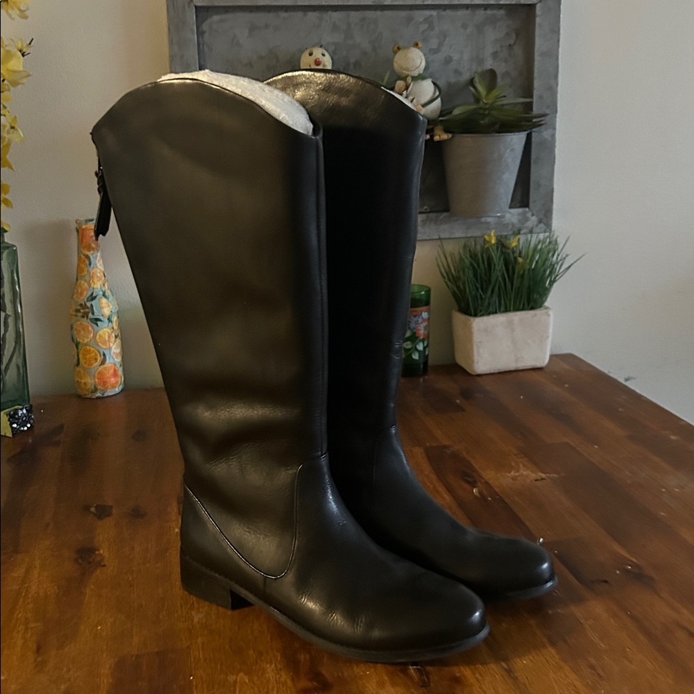 New Trotters Logan Too Riding Black Leather Full Back Zipper Boots: 8.5N